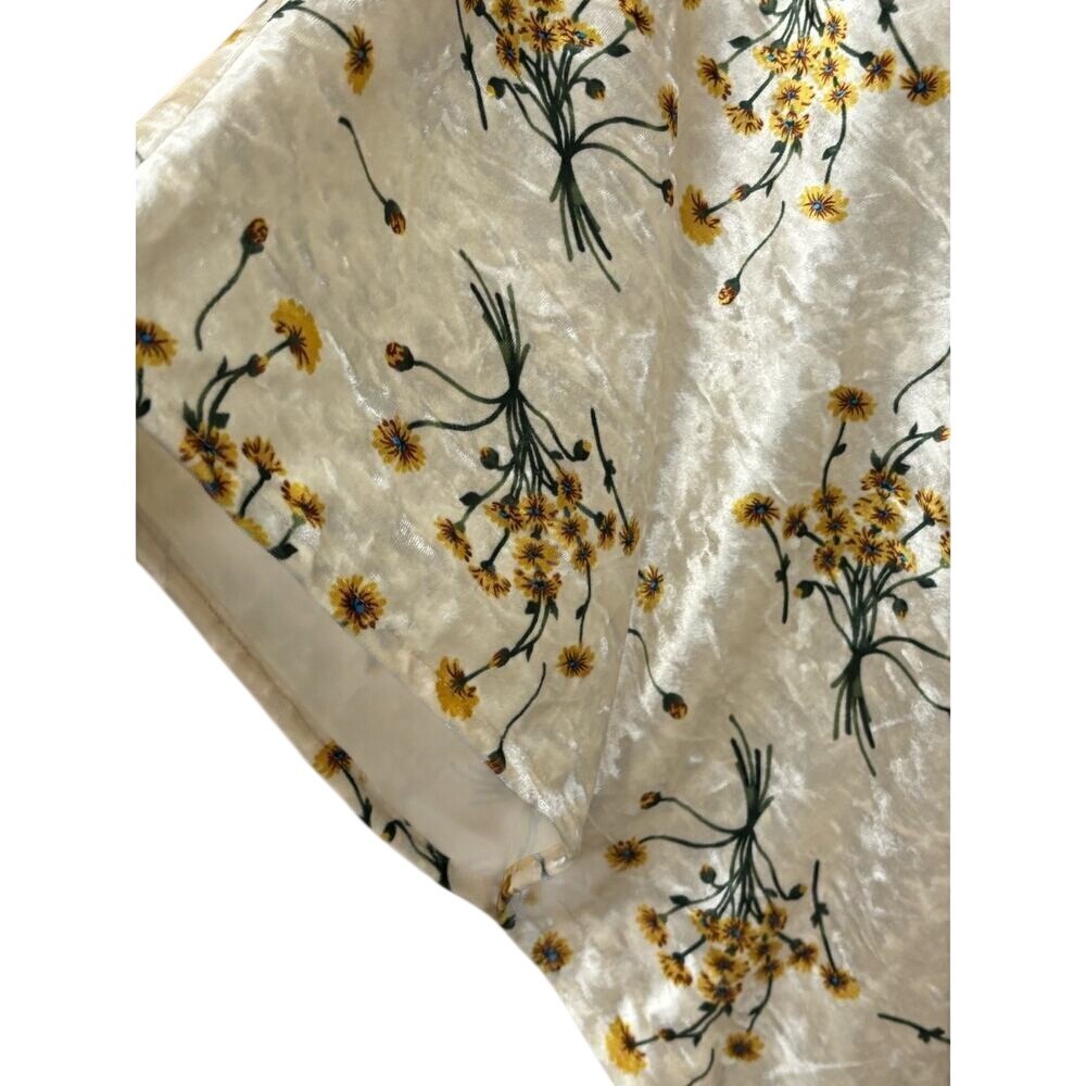 Floreat Anthropologie Velvet Kimono Duster Floral Champagne Yellow Open Front - Picture 4 of 7